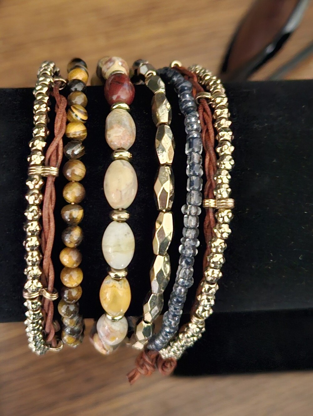 Multistrand Beaded Wrap Bracelet - Gold, Brown, Gray